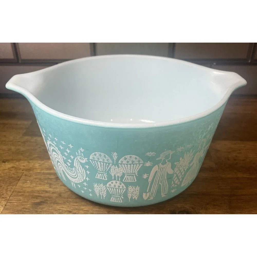 Vintage PYREX #473 Turquoise Blue Amish Butterprint 1 QT Casserole Dish No Lid